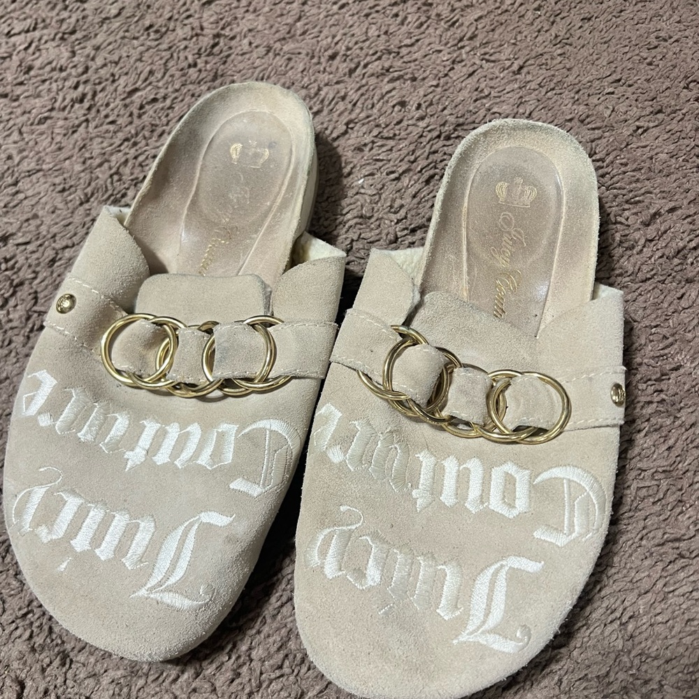Juicy Couture Tan Mules with Gold Accents